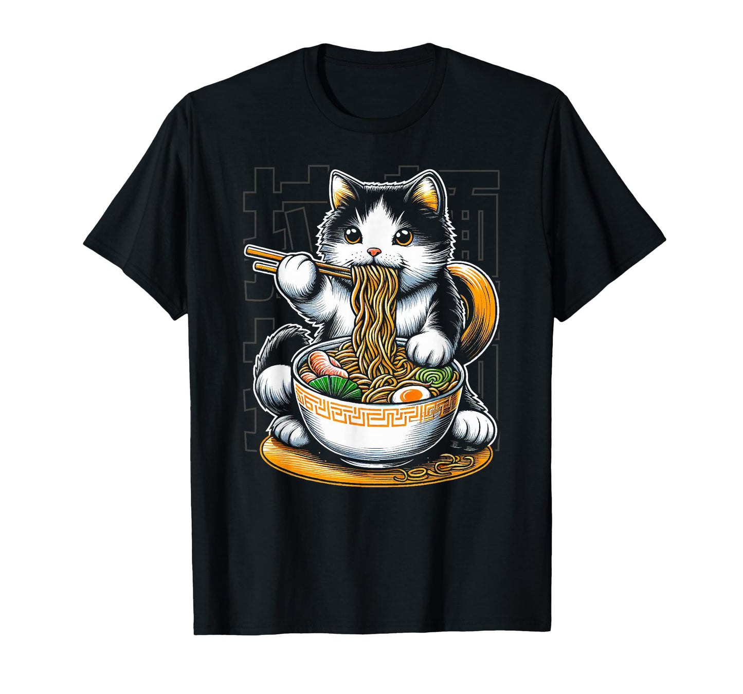 Cat Eating Ramen Food Cat Lover Ramen Noodles Eater T-Shirt
