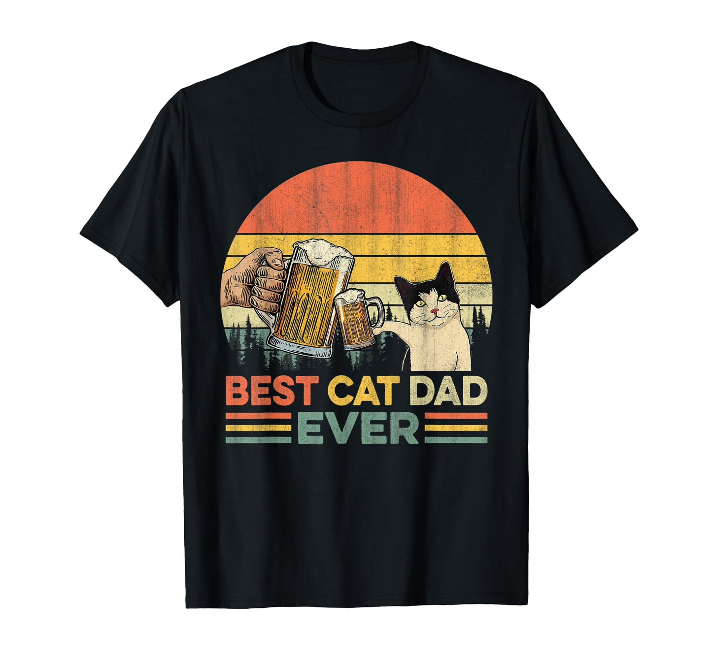 Vintage Best Cat Dad Ever Funny Beer Drinking Men T-Shirt