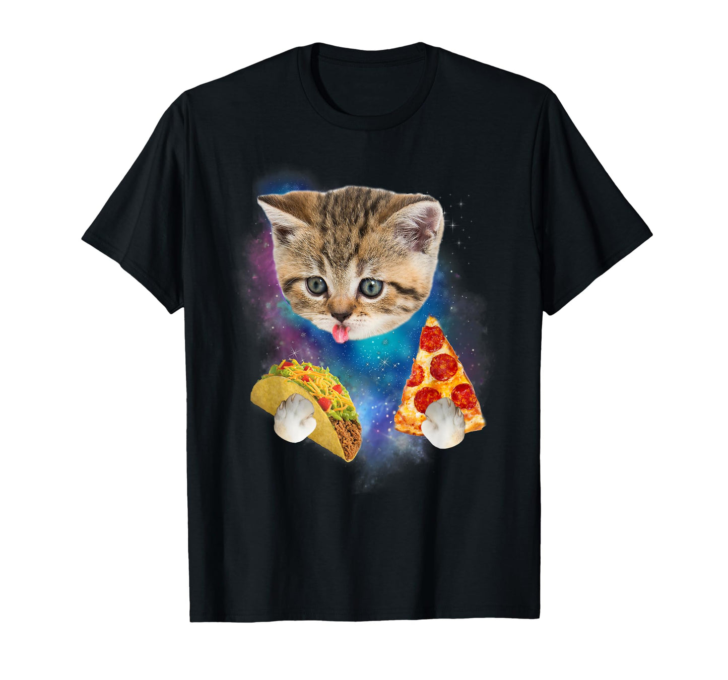 Funny Galaxy Cat Shirt | Space Cat Eat Pizza and Taco Shirt