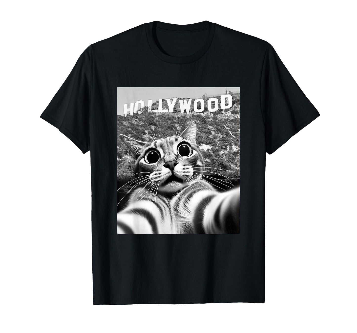 California Cat Taking Selfie at Hollywood Sign Cat Selfie T-Shirt