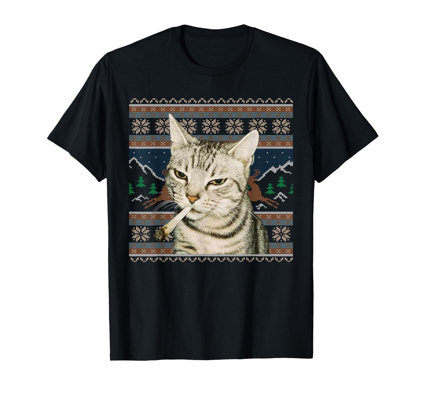 Funny Smoking Cat Meme Christmas Ugly Sweater Cat Lovers T-Shirt