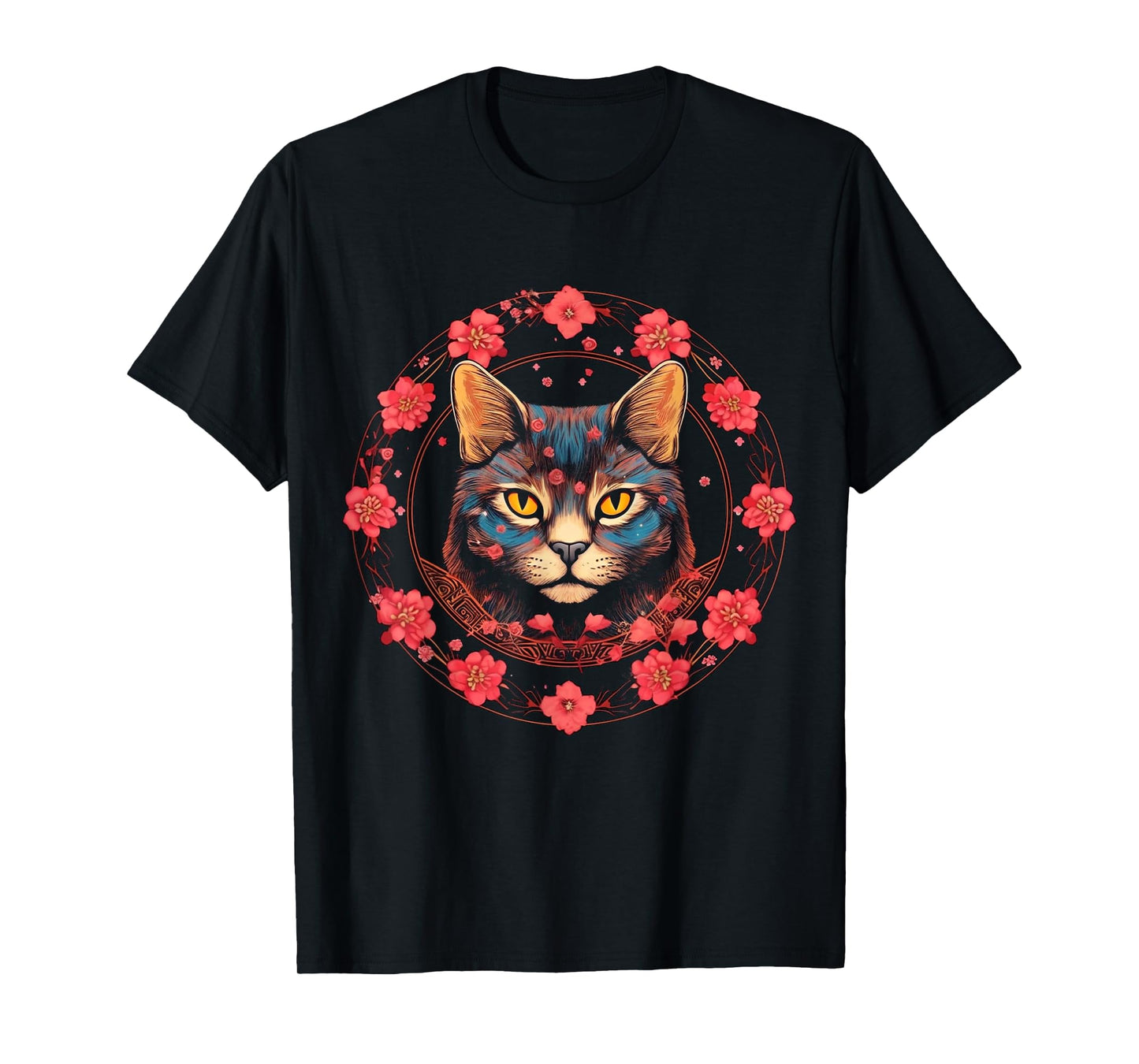 Cat Flower Artwork | Animal Cherry Blossoms Motif Cat T-Shirt