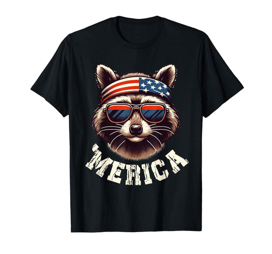 Funny Raccoon 4th of July American Flag Patriotic Raccoon T-Shirt