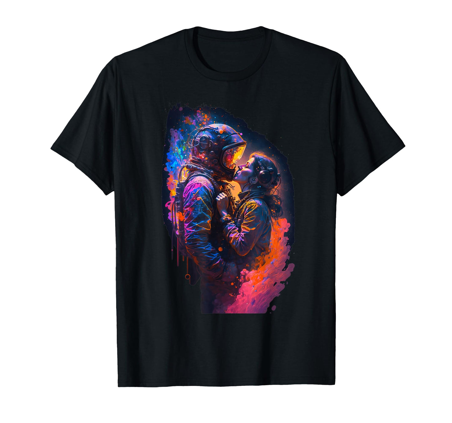 Astronaut Love Couple Kiss Outer Space | Colorful Astronaut T-Shirt