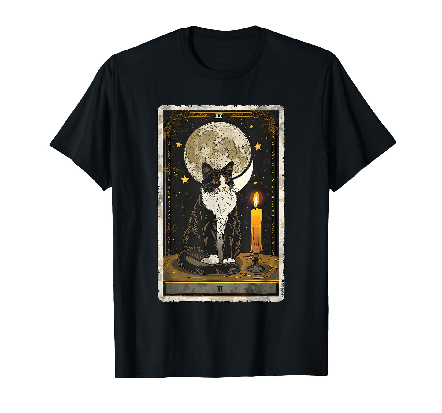 Mystical Feline Serenity: Tarot Moonlight Cat Men Women Kids T-Shirt