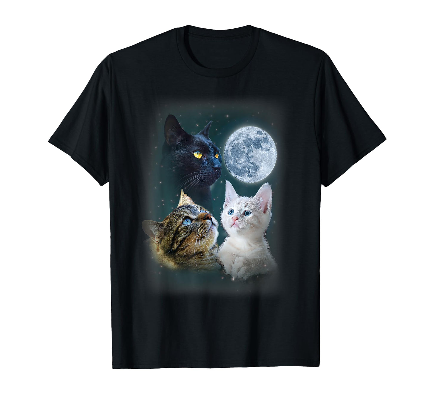 Three Cat Moon 3 Wolfs Cute Kitten Graphic Funny Cat Men Women Kids T-Shirt