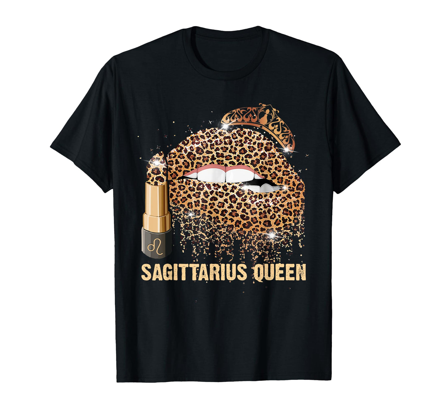 Womens Sagittarius Queen Leopard Lips Zodiac Sign Birthday T-Shirt