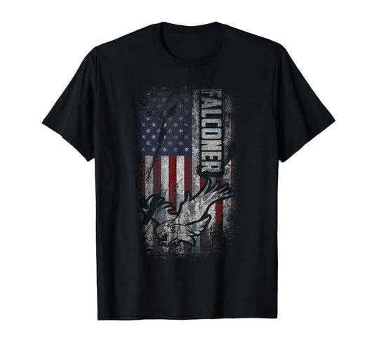 American Falconer Patriot Grunge USA Flag Falconry Gift T-Shirt