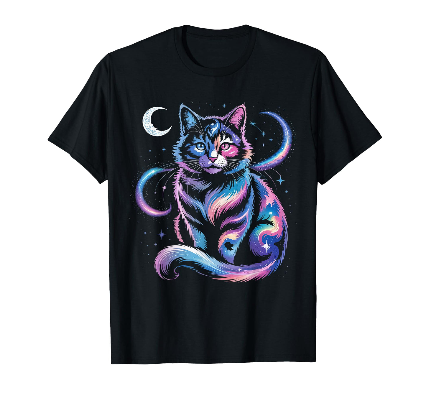 Mystical Space Cosmic Cat T-Shirt - Galaxy Kitten Graphic T-Shirt