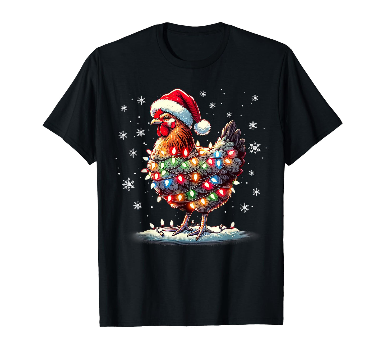 Chicken Santa Christmas Light Funny Xmas Chicken Pajamas T-Shirt
