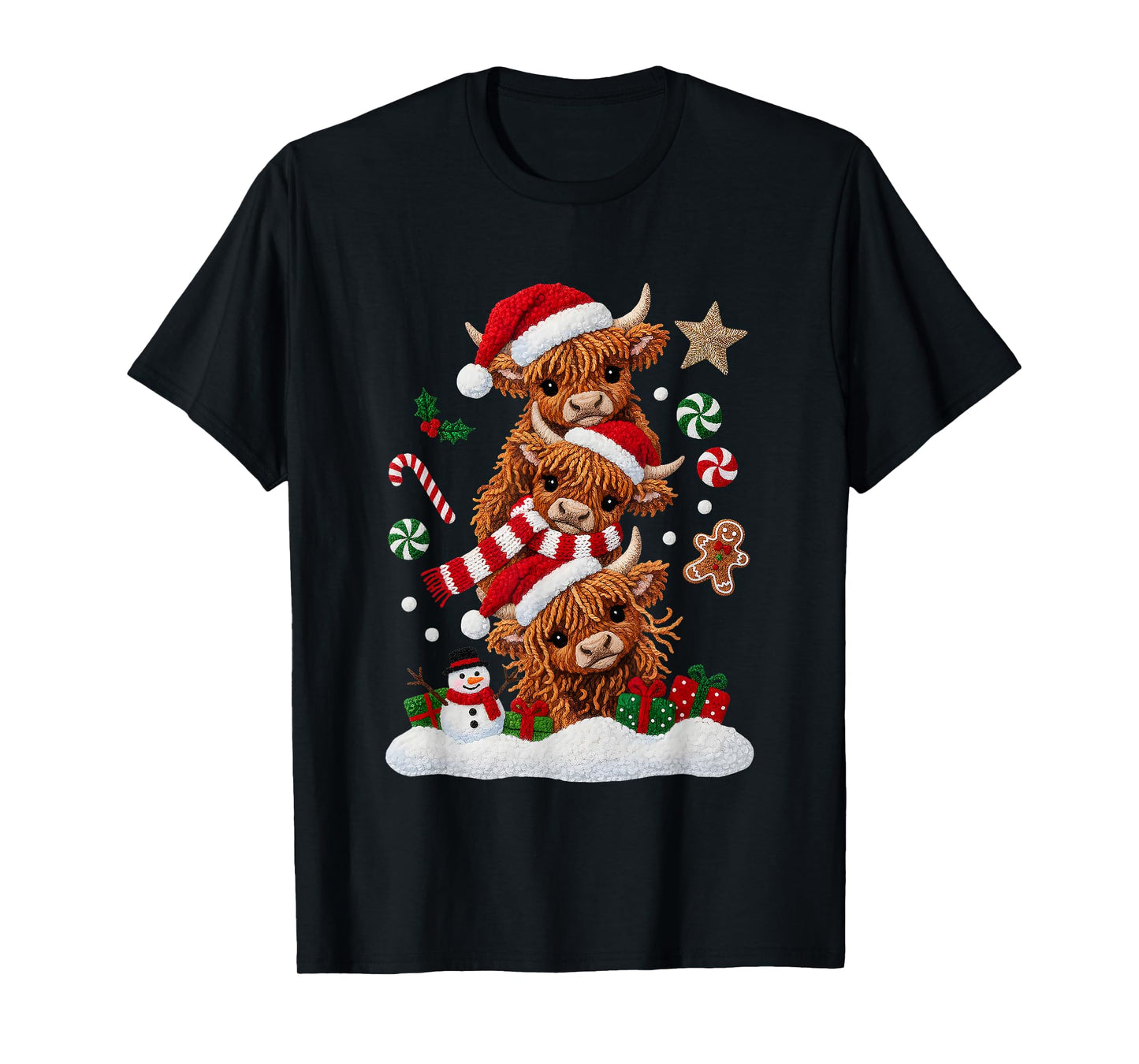 Cute Merry Christmas Highland Cow Christmas Santa Xmas T-Shirt