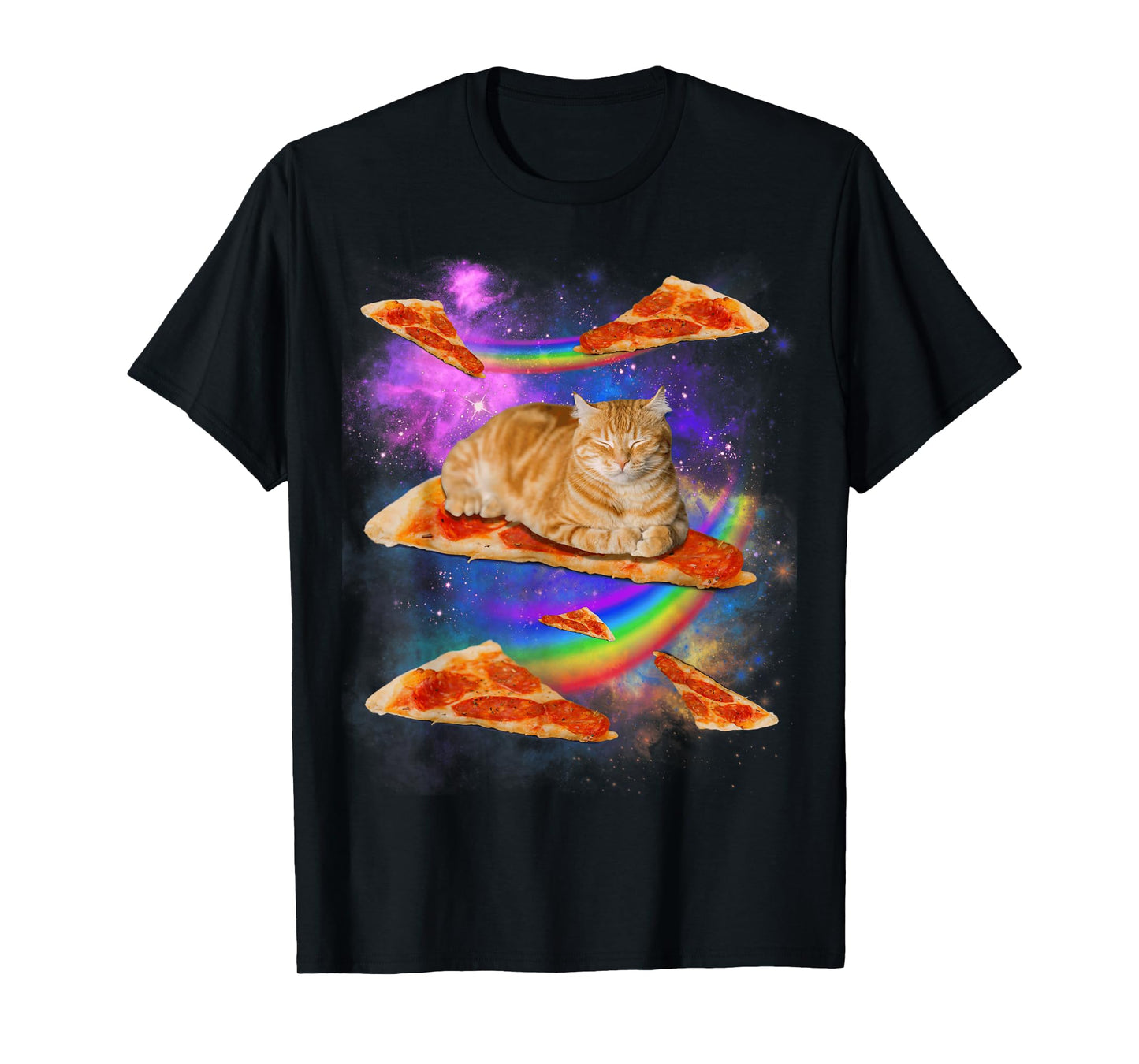 Funny Galaxy Cat in Space, Cat Riding Pizza T-Shirt