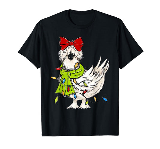 Coquette Silkie Chicken Christmas Lights Farm Animal Lover T-Shirt
