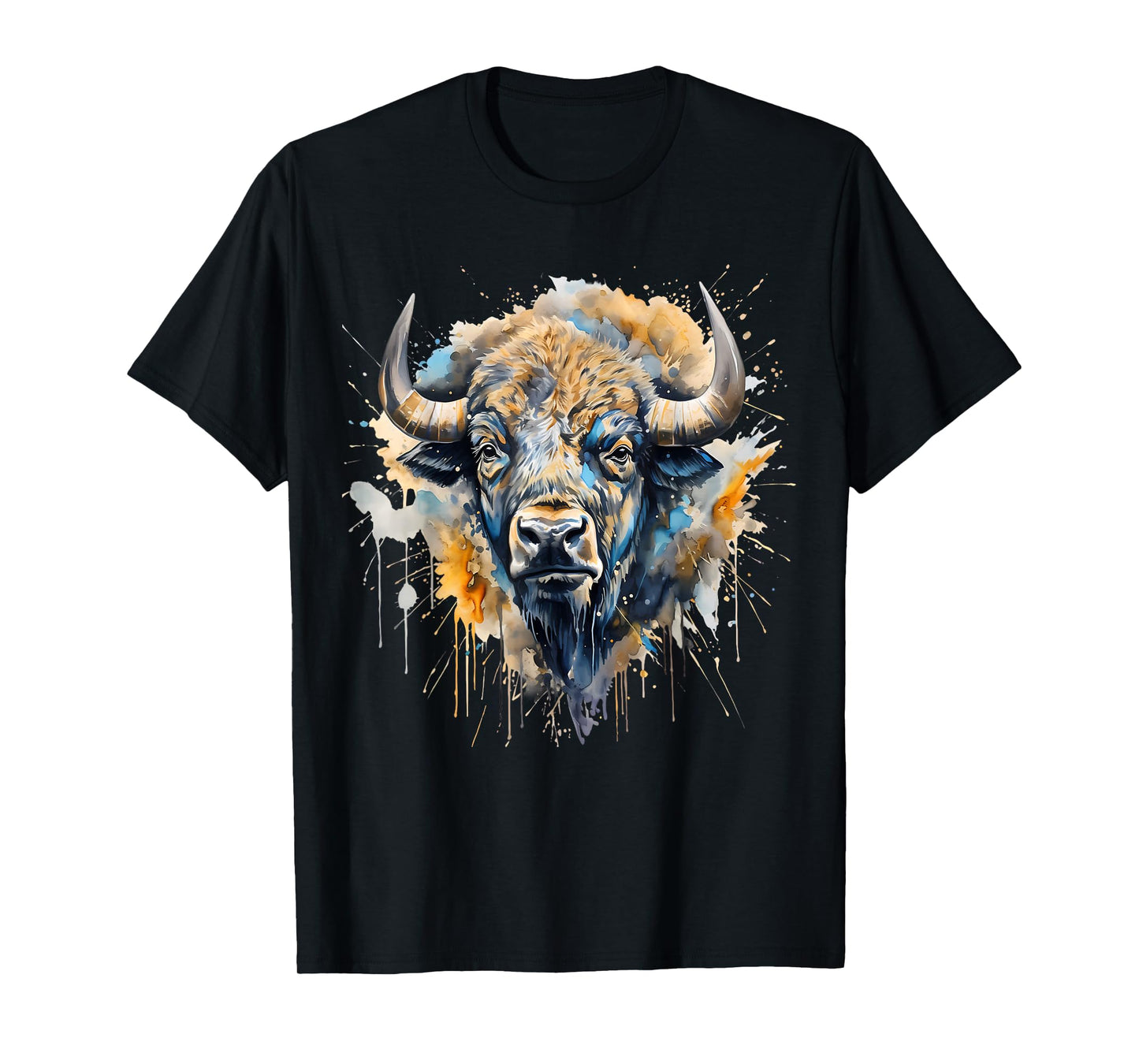 Buffalo Portrait Colorful Splash Artwork Wildlife Bison T-Shirt