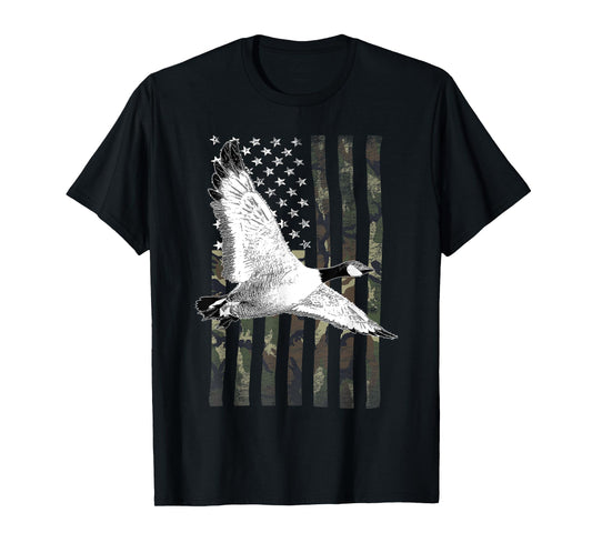 Goose Hunting Camouflage American Flag T-Shirt T-Shirt for Women Kids Men