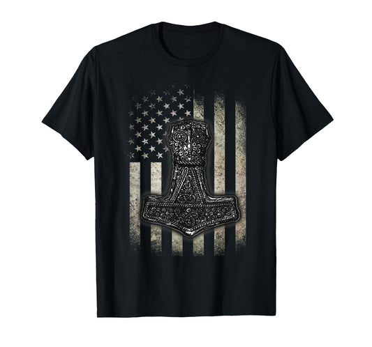 Mjolnir Hammer - American Viking Flag T-Shirt T-Shirt