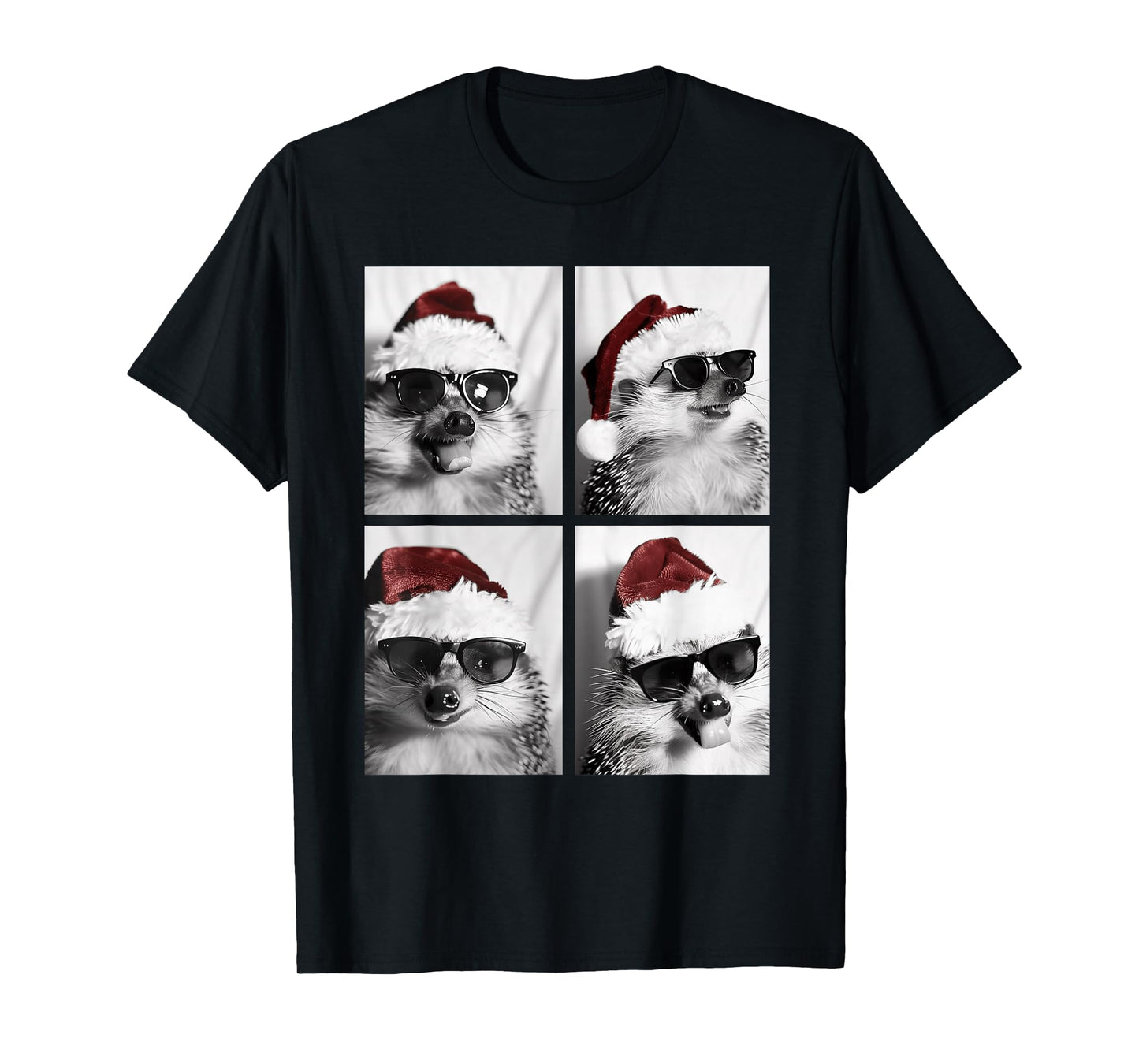 Funny Christmas Hedgehogs with Sunglasses Santa Hat Festive T-Shirt