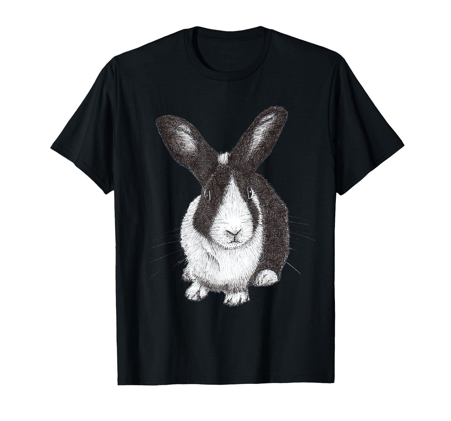 ChescaMade Dutch Bunny Rabbit Drawing T-Shirt - Women's Grey Rabbit Themed T-Shirt - Small - Classic Fit - Short Sleeve - Cotton, Polyester - Unique Rabbit Drawing Graphic