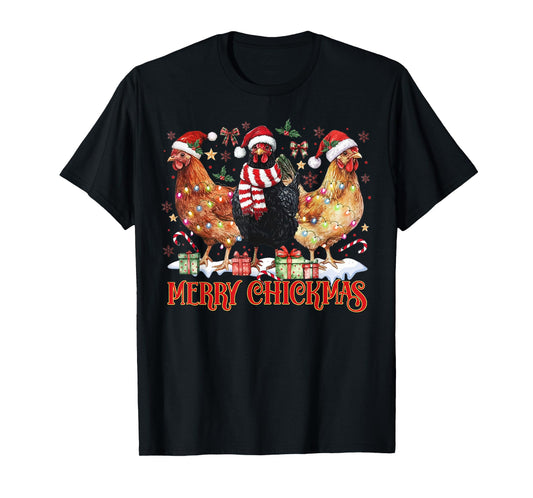Chicken Christmas Merry Chickmas Santa Claus Hat Funny Xmas T-Shirt