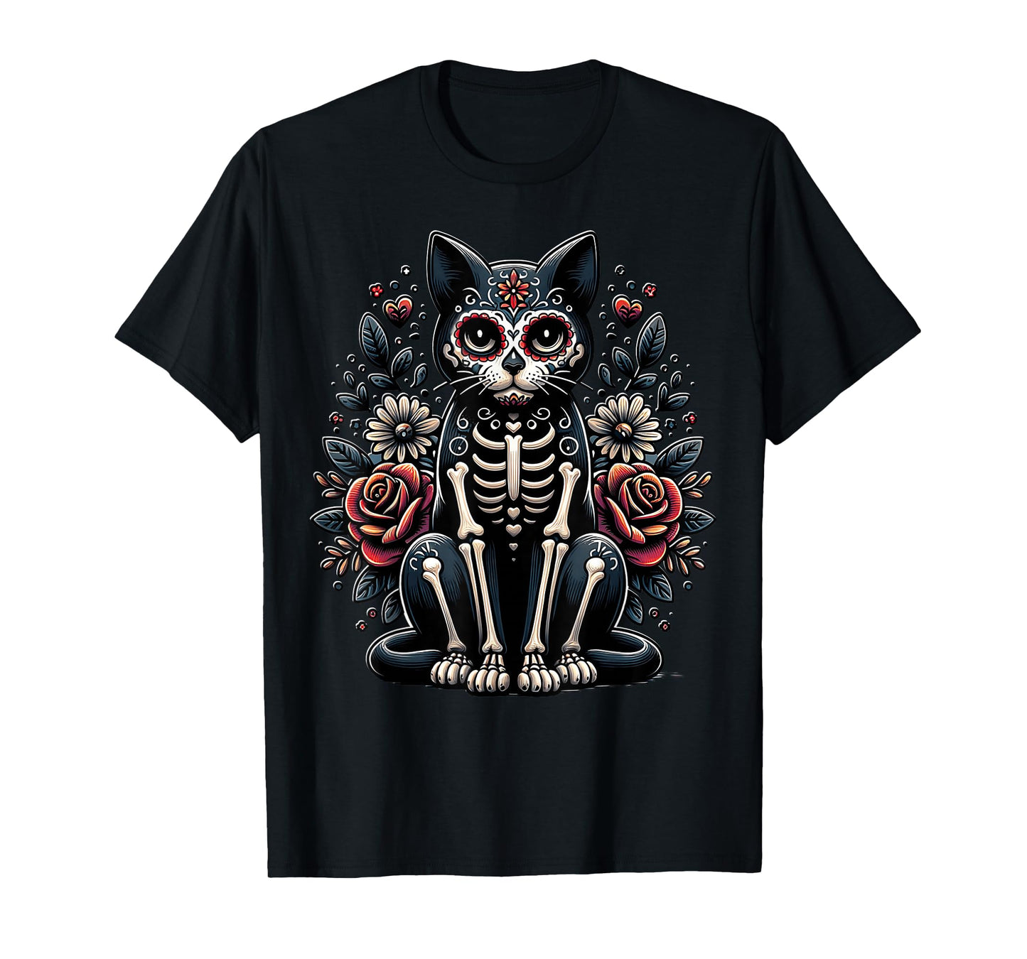 Cat Dia De Los Muertos Black Cat Halloween Grumpy Black Cat T-Shirt