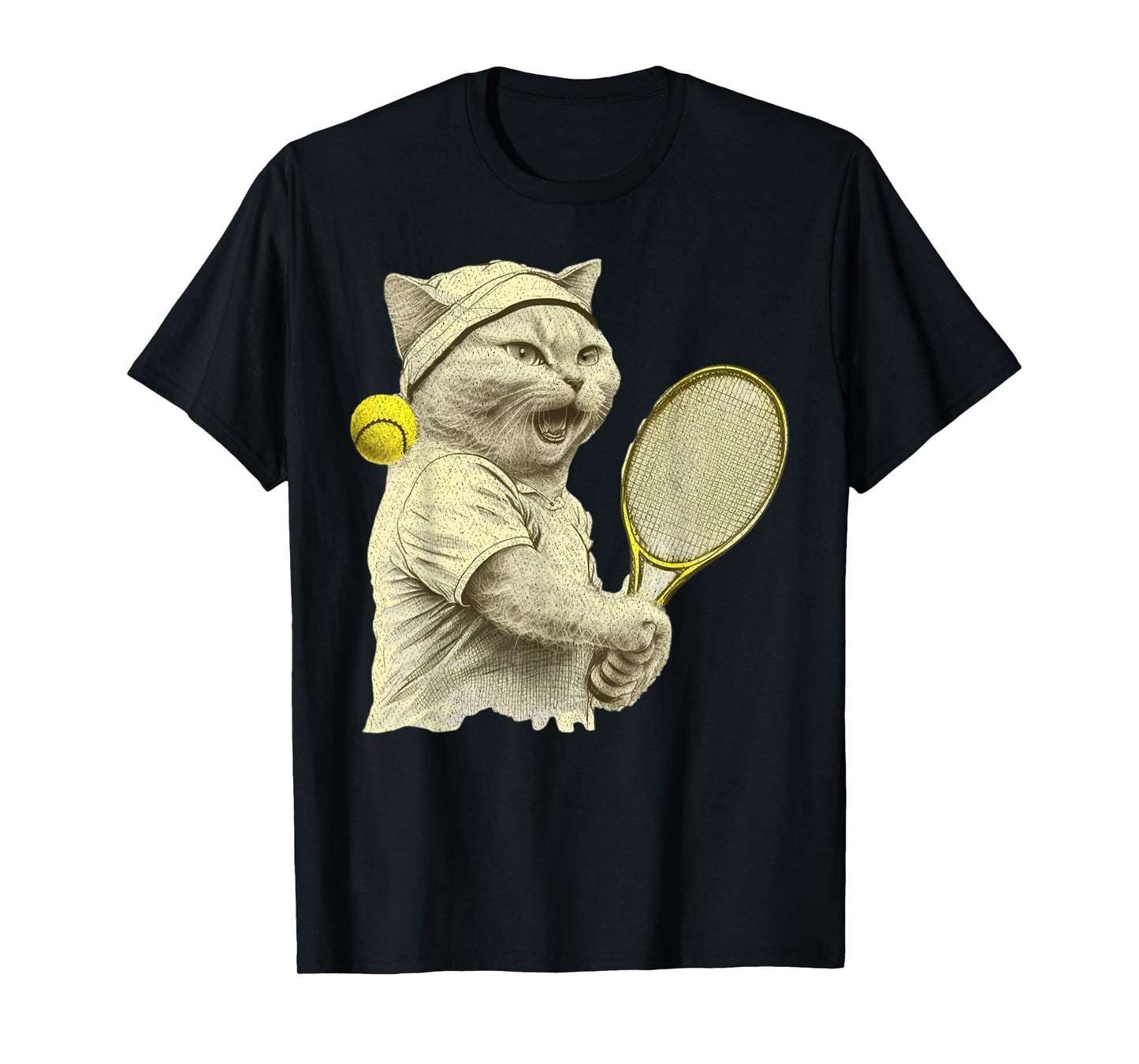 Vintage Cat Playing Tennis, Tennis Racquet, Kitties Lover T-Shirt