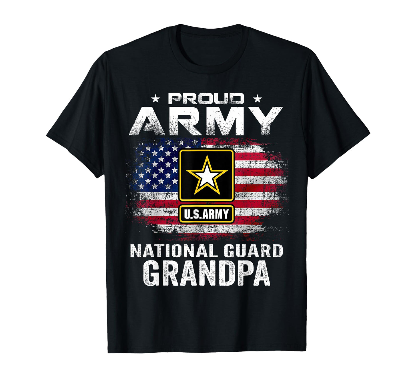 Proud Army National Guard Grandpa with American Flag Gift T-Shirt