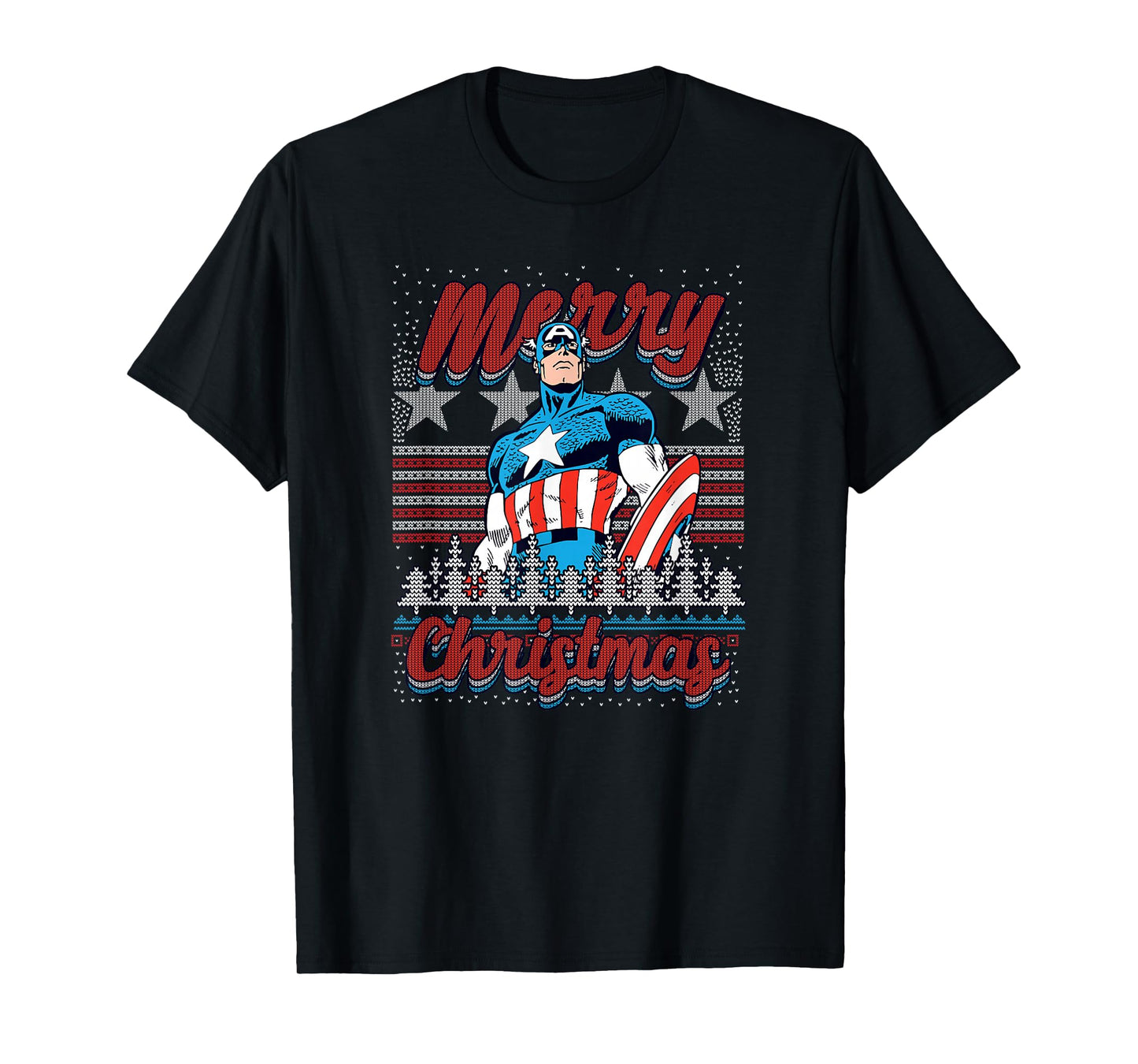 Marvel Christmas Captain America Ugly Sweater Pattern T-Shirt