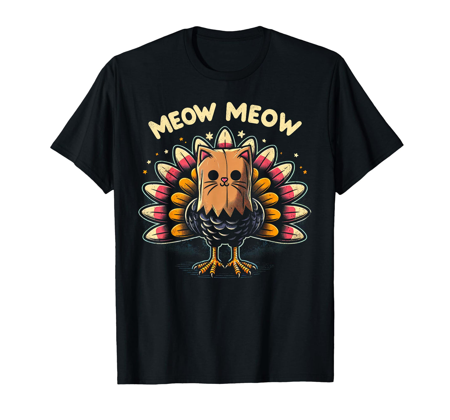Funny Thanksgiving Shirt For Men Women Kids Meow Cat Turkey T-Shirt