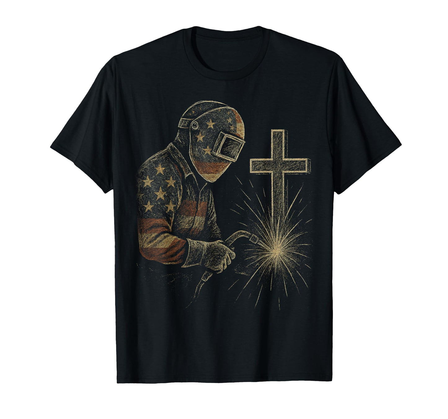 Welder American Flag Mig Tig Welding Faith Cross Christian T-Shirt