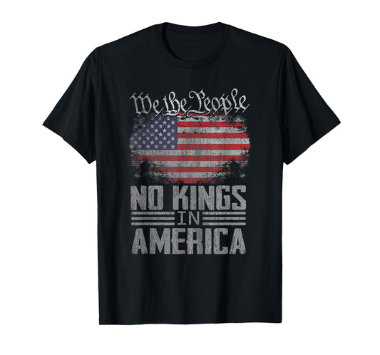 No Kings in America US Flag Vintage Men Women (On Back) T-Shirt