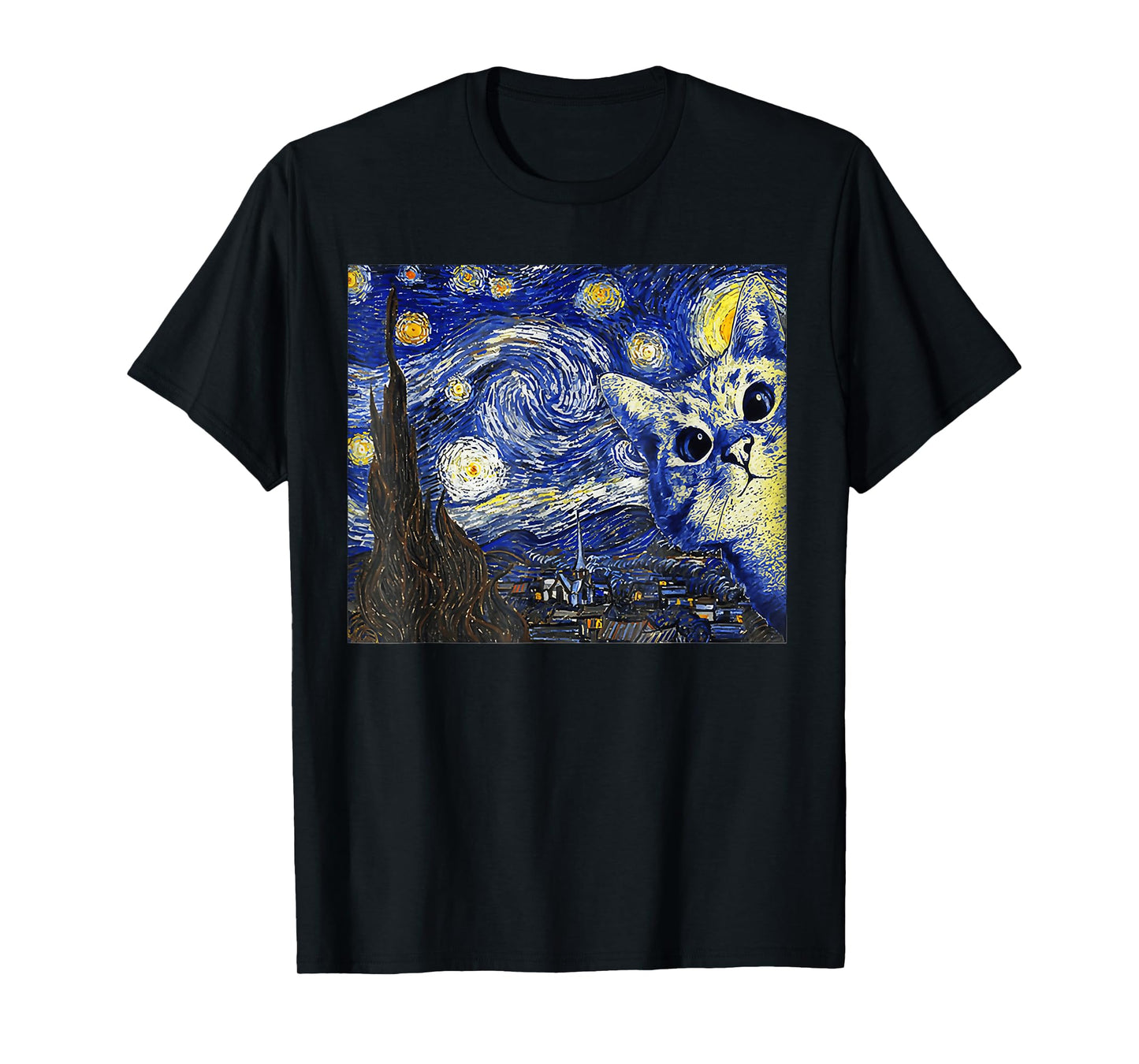 Cat Tshirt, Starry Night Cat, Womens Cat Shirt, Van Gogh Cat T-Shirt