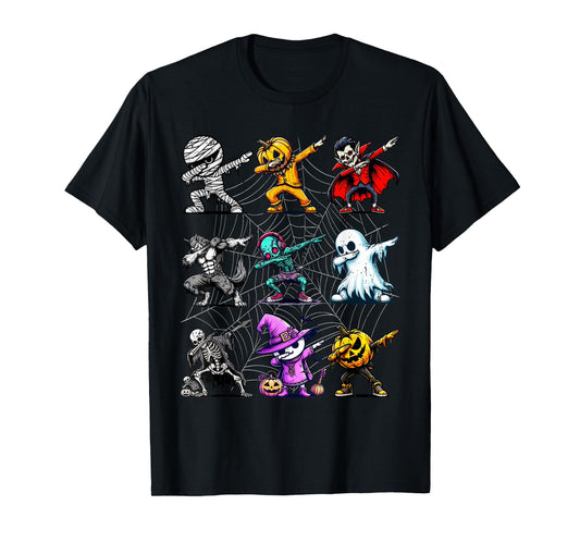 Dabbing Halloween Skeleton Zombie Ghost Pumpkin Mummy T-Shirt