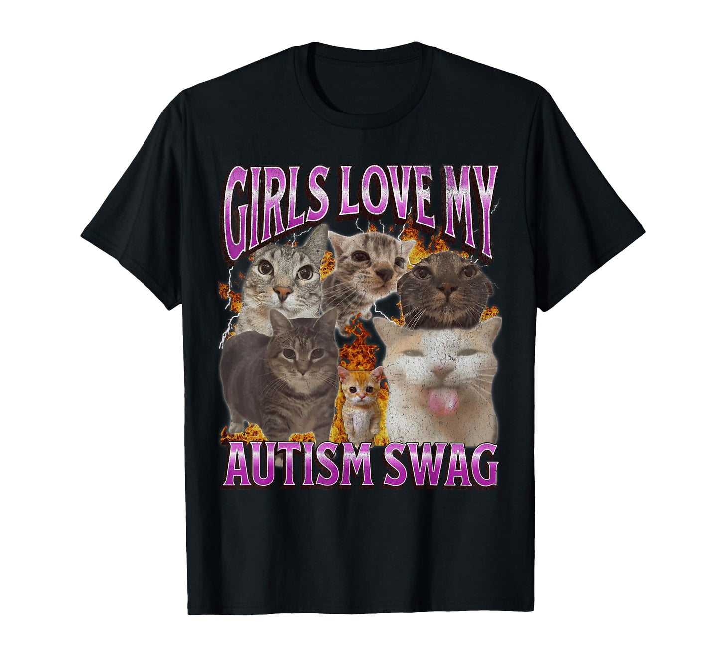 Girls Love My Autism Swag Funny Cat Meme Bootleg Graphic T-Shirt