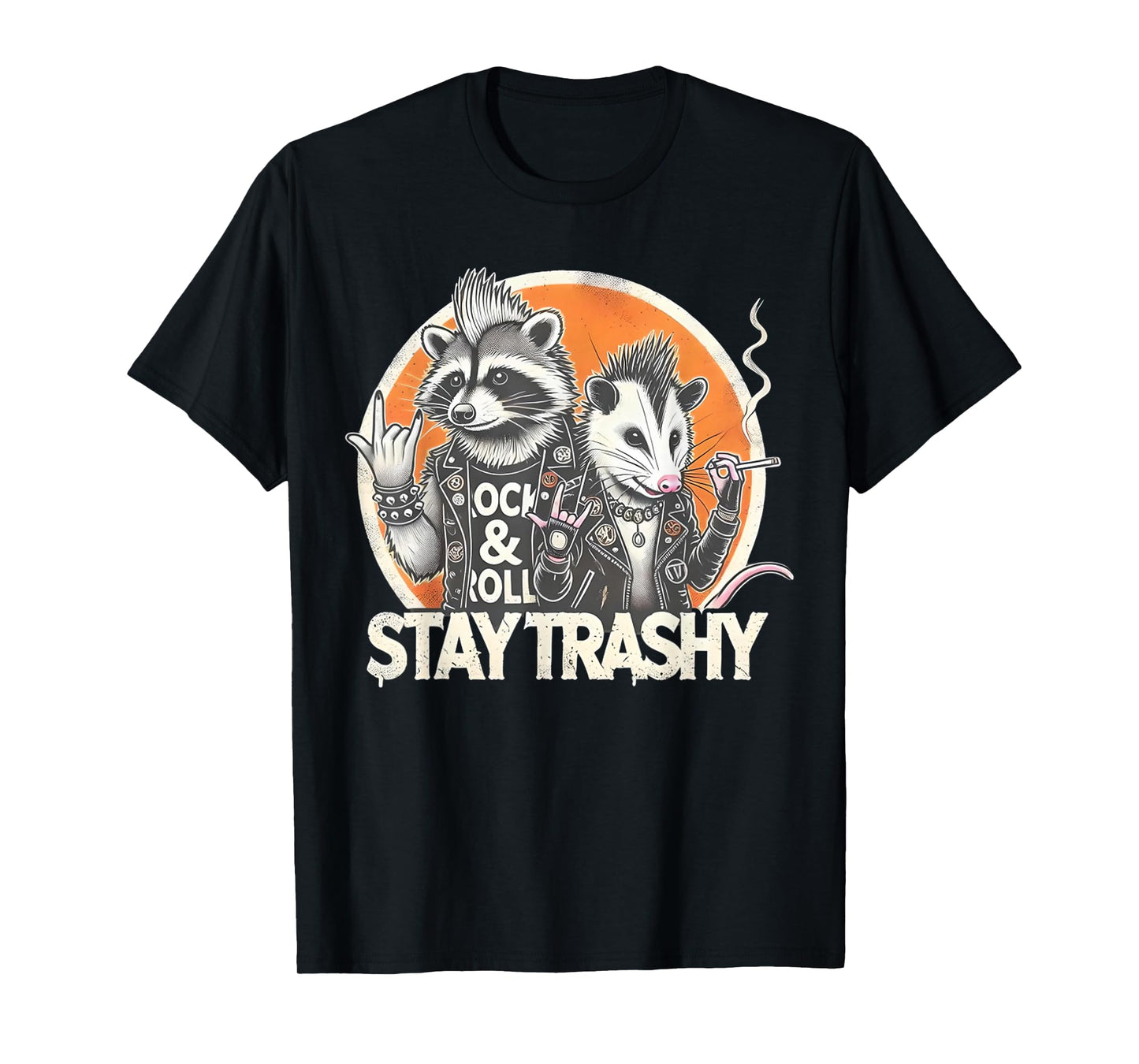 Stay Trashy Racoon Possum Funny Rock On Street Cat Punk Meme T-Shirt