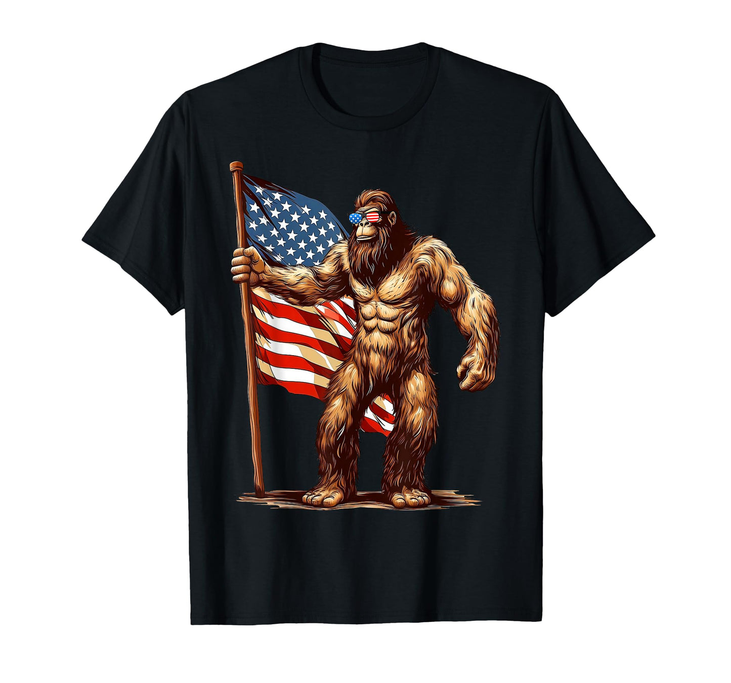 American Flag Bigfoot Sunglasses Patriotic 4th of July USA T-Shirt