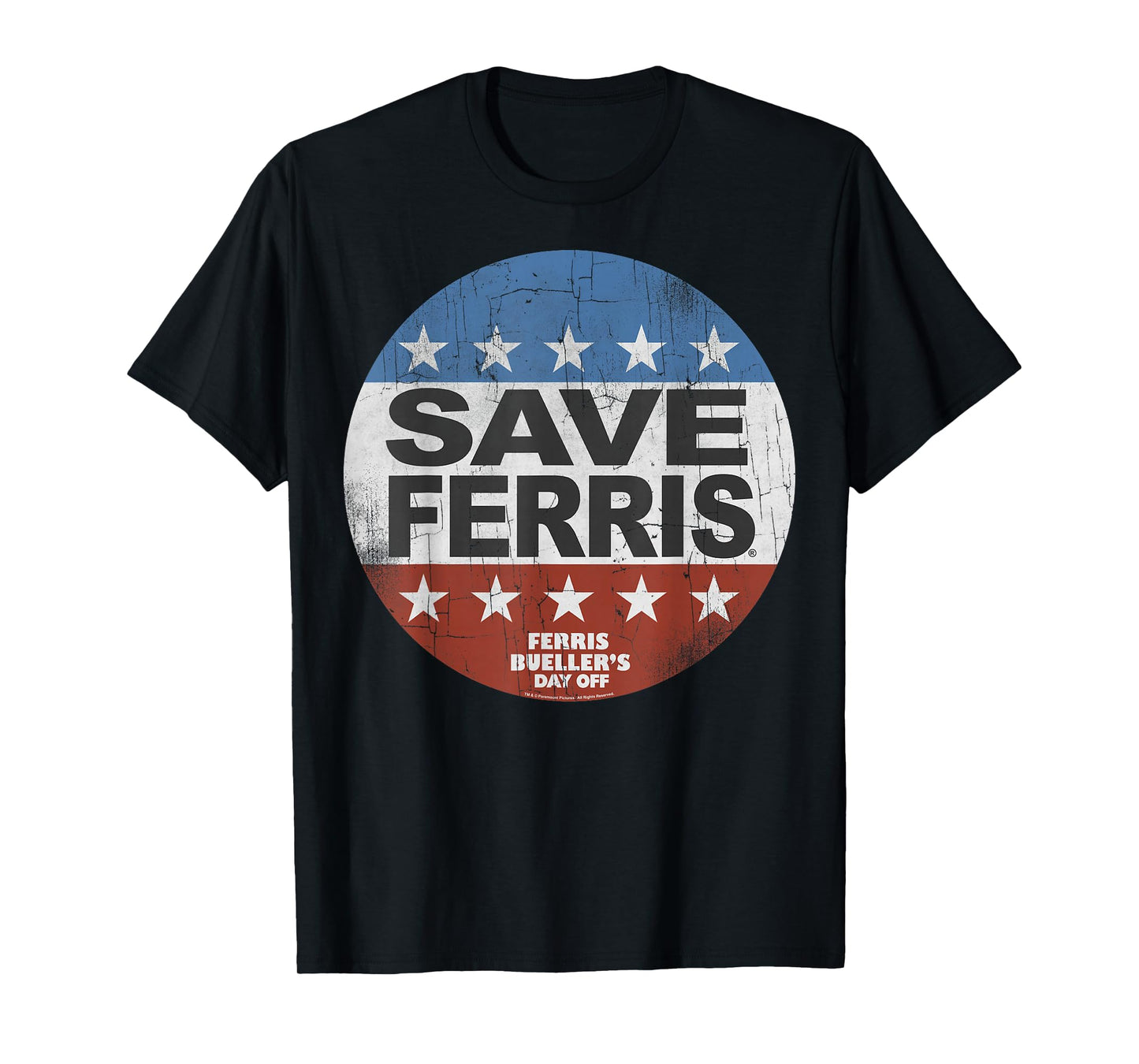 Ferris Bueller's Day Off Save Ferris American Flag Button T-Shirt Small
