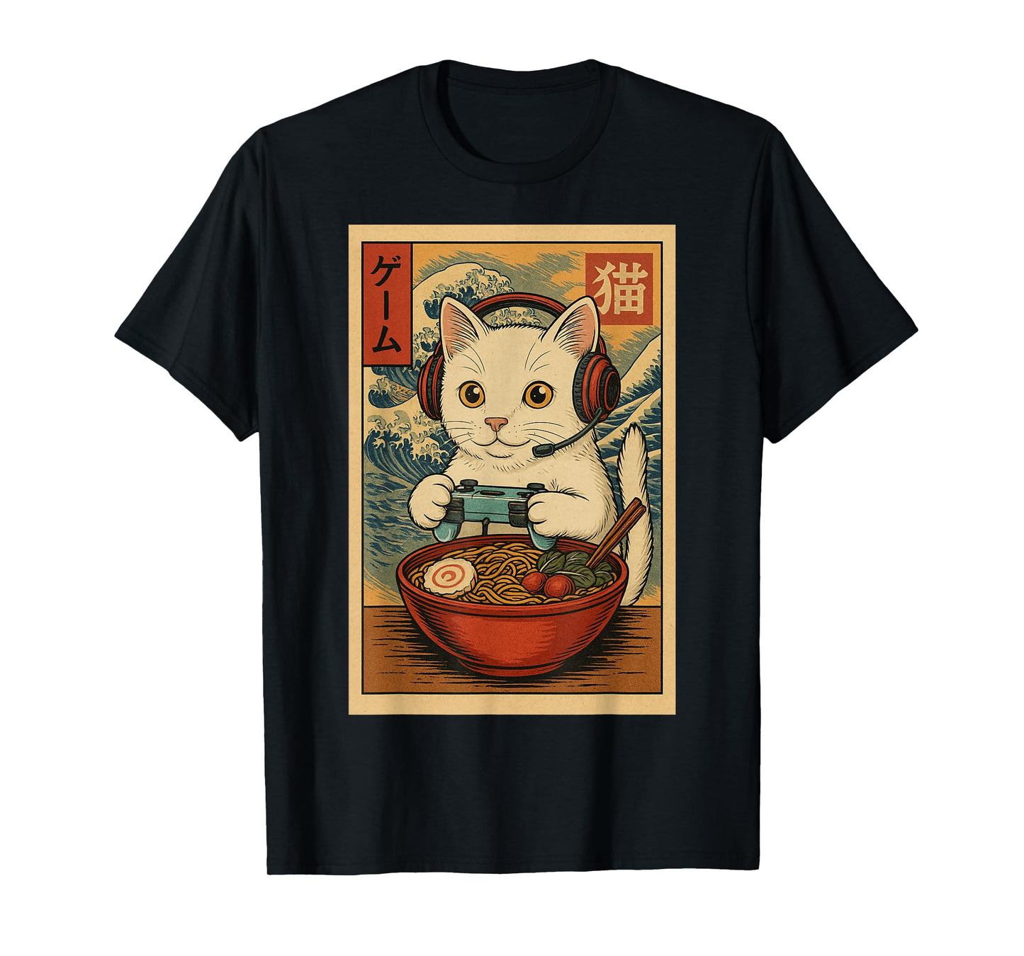 Kawaii Anime Gamer Cat Ramen Retro Japanese Gaming Funny T-Shirt