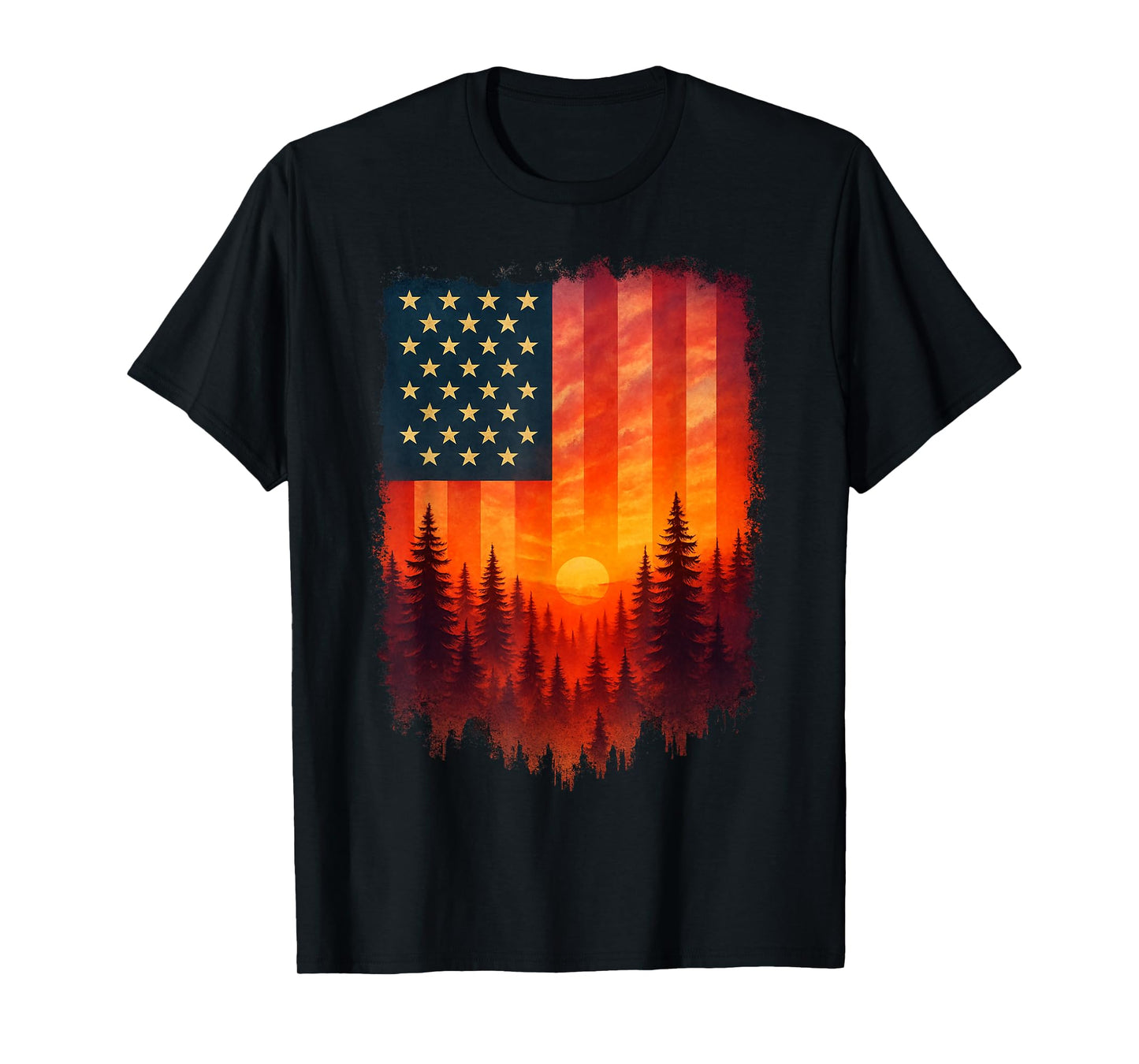 Retro Sunset USA Forest Trees Outdoors Nature Women Men T-Shirt