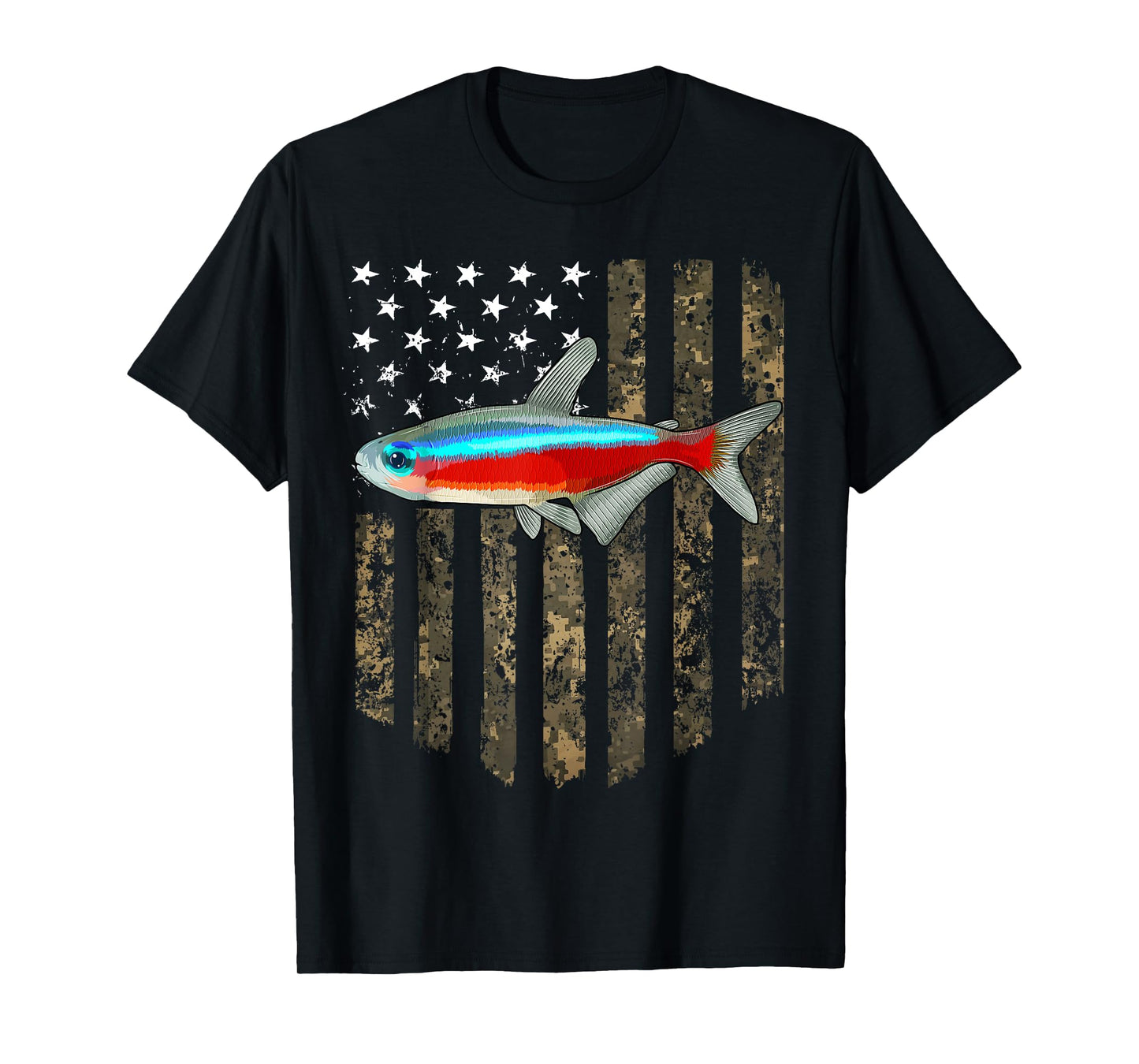 Camo American Flag Neon Tetra 4th Of July Aquarium Fish T-Shirt for Women Men