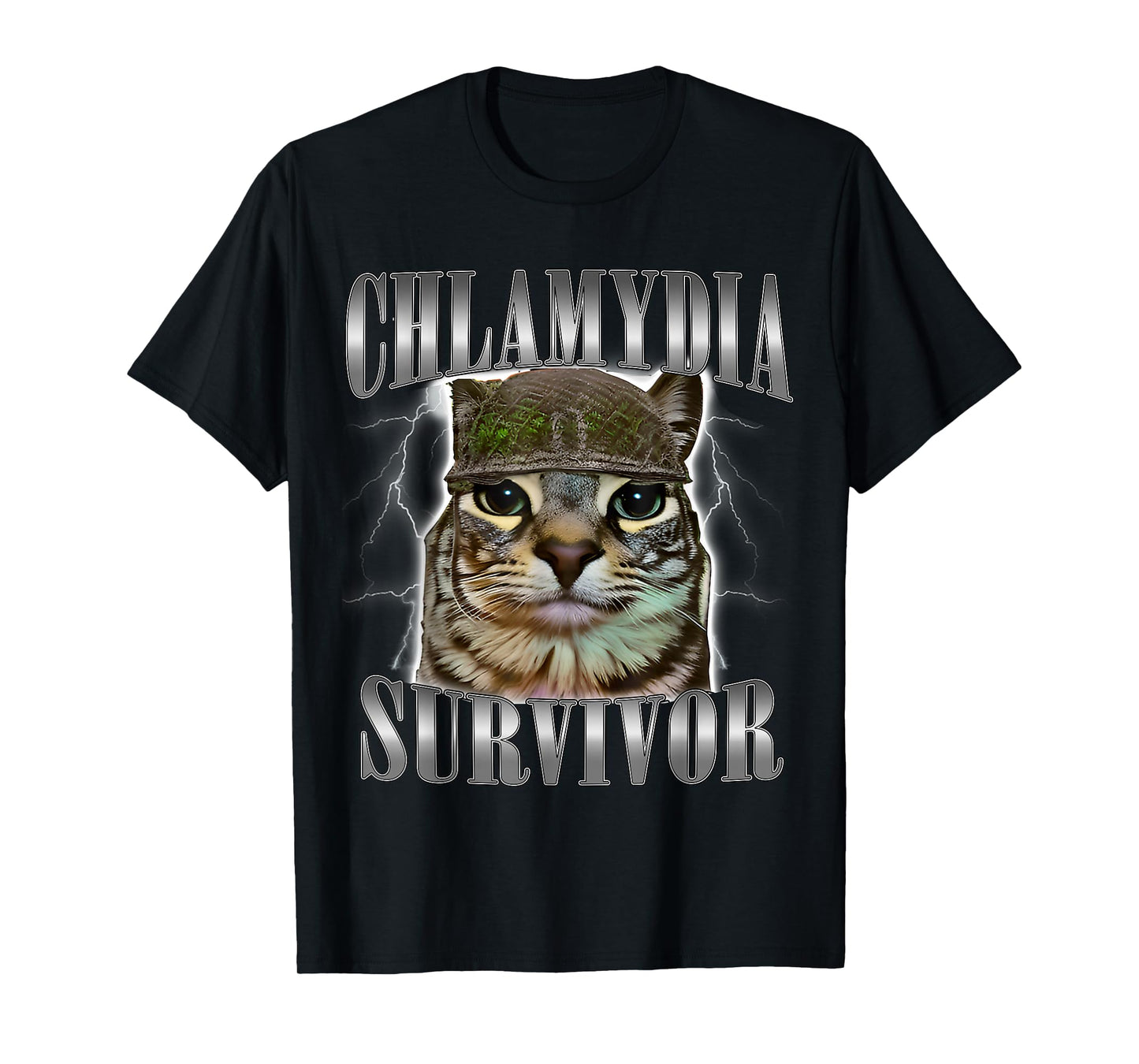 Funny Chlamydia Survivor Cat Meme Humor Saying Cats Aminals T-Shirt