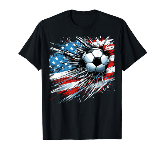 Soccer Ball 4th of July Boys American Flag Patriotic T-Shirt
