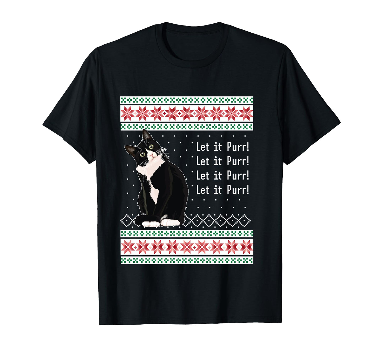 Ugly Christmas Sweater Let it Purr Tuxedo Cat T Shirt