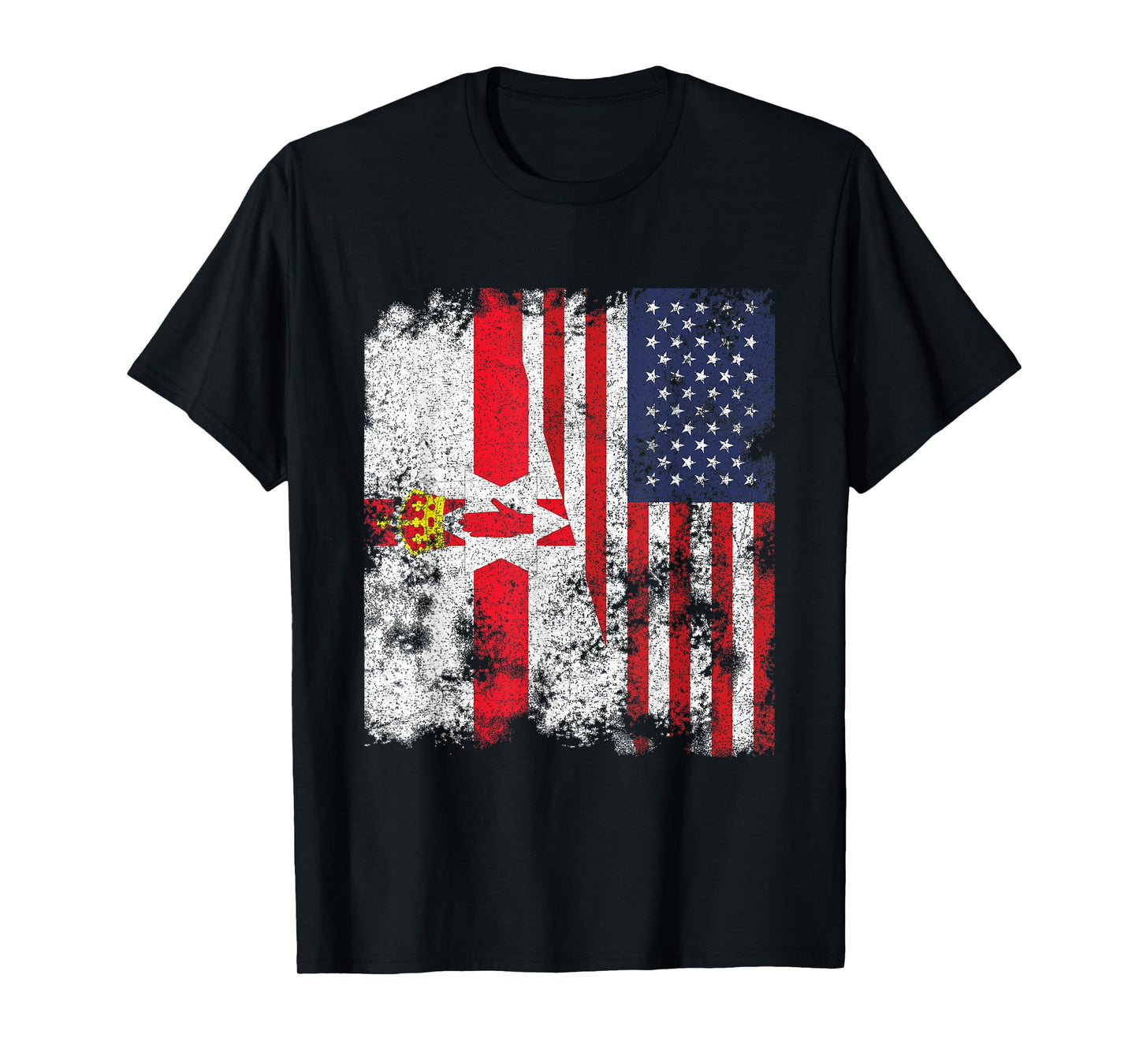 Northern Ireland USA Flag Distressed - Half American T-Shirt for Women Kids Men
