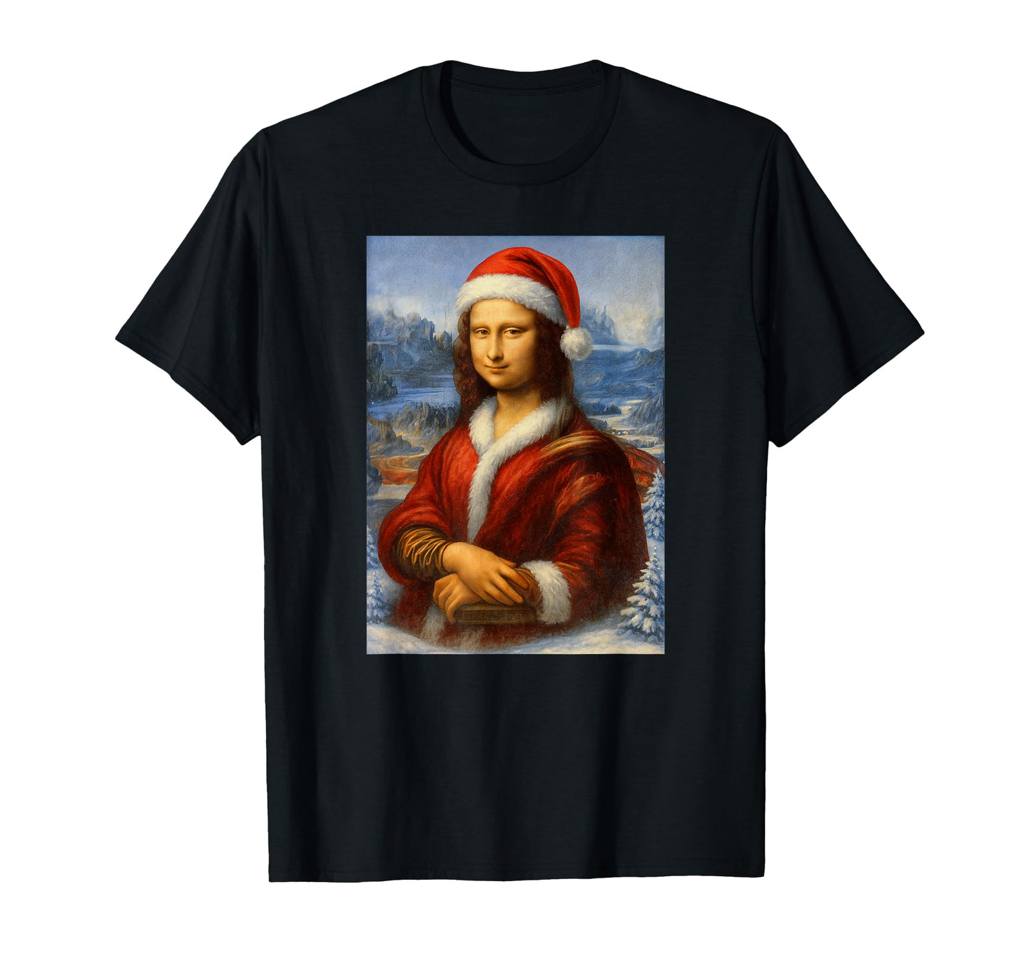 Mona Lisa with Santa Hat for Art Teacher Mona Lisa Christmas T-Shirt
