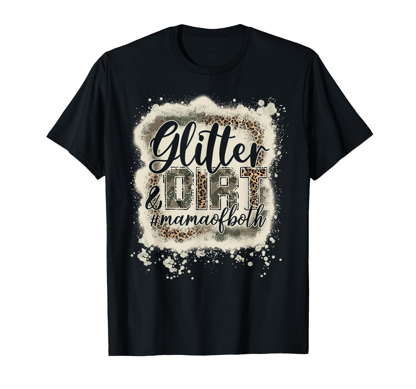 Glitter & Dirt Mama of Both Army Mom Leopard Camo Bleached T-Shirt