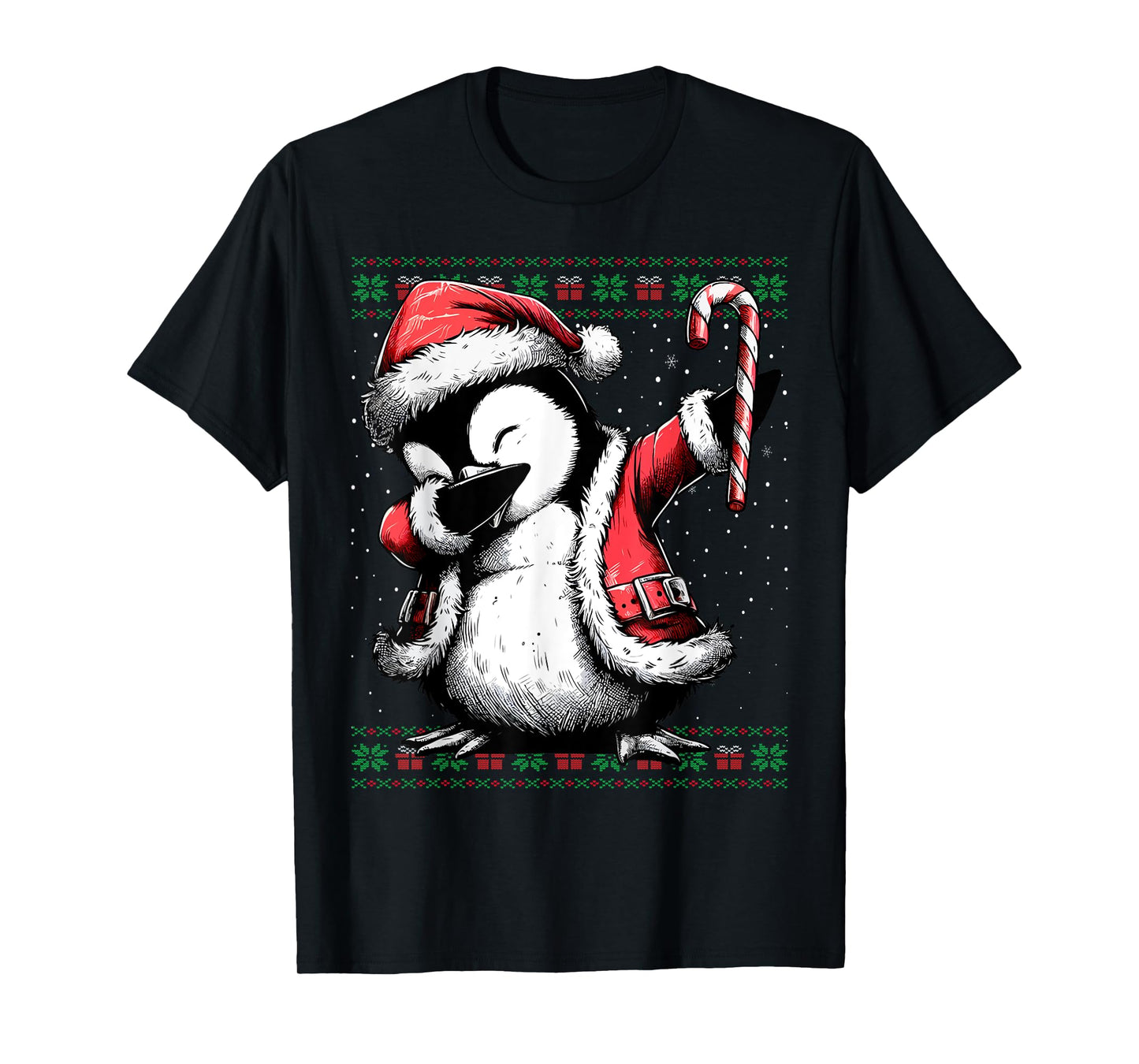 Santa Penguin Dabbing Ugly Christmas Sweater T-Shirt