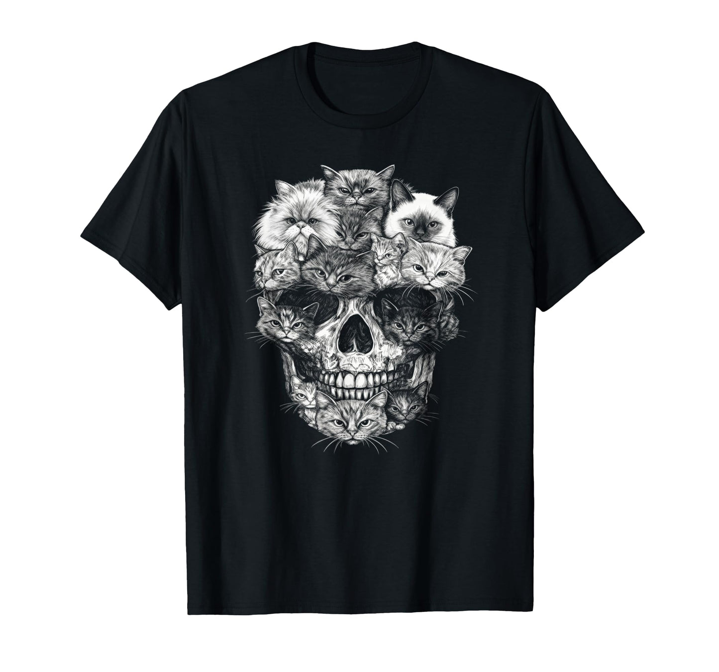 A Skull But It's Cats Kitty Skeleton Halloween Cat Skull T-Shirt