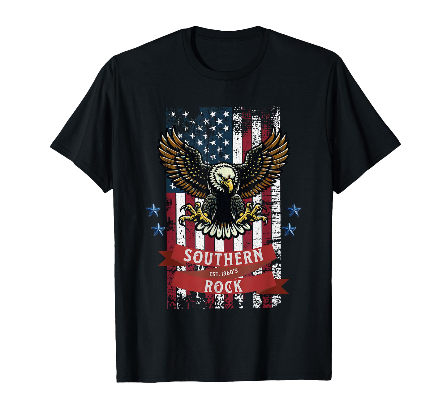Southern Rock Est. 1960s - Vintage Eagle & Flag Design T-Shirt, Small, Black