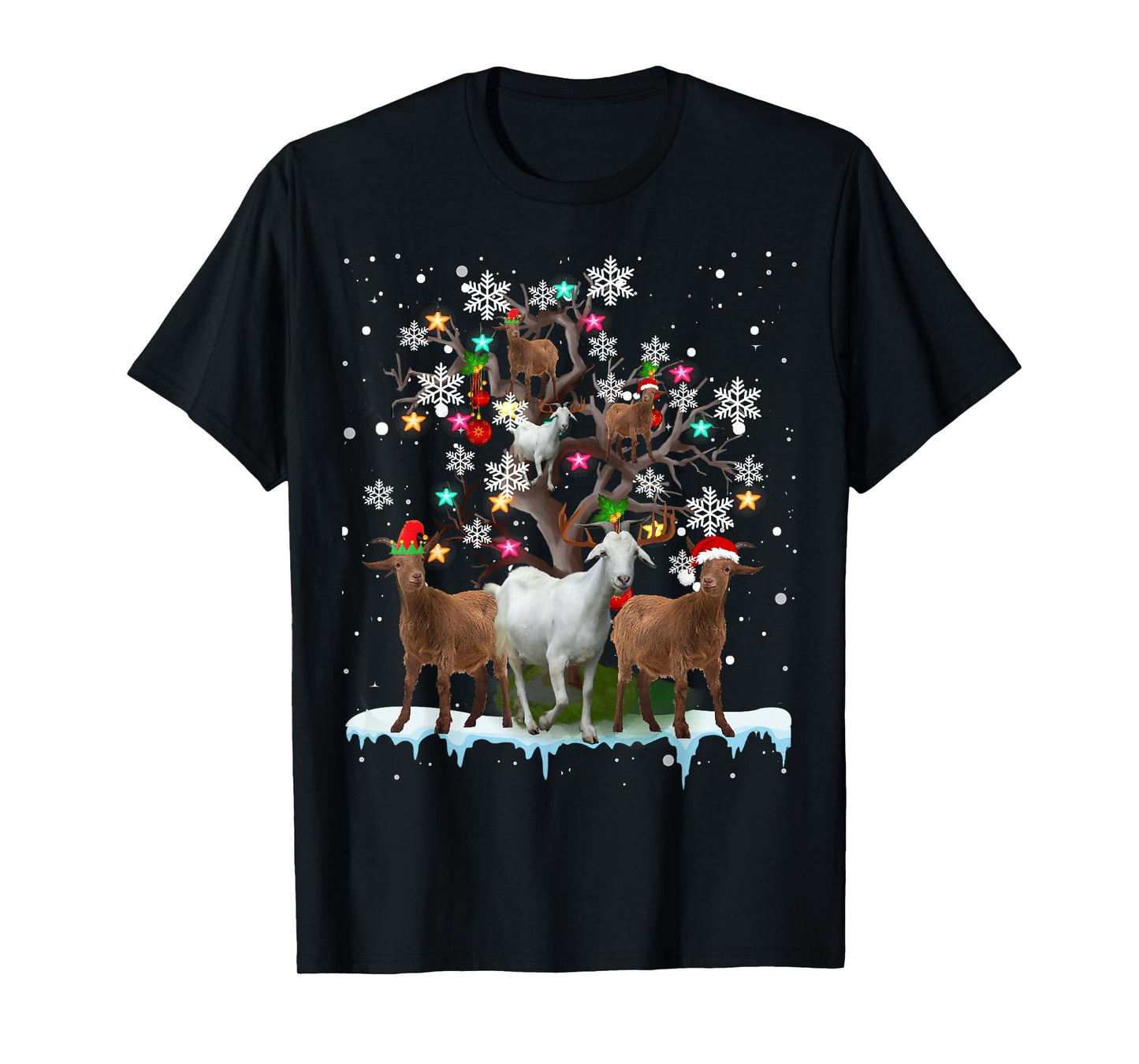 Christmas Goat On Tree Funny Santa Goat Lover Farmer T-Shirt