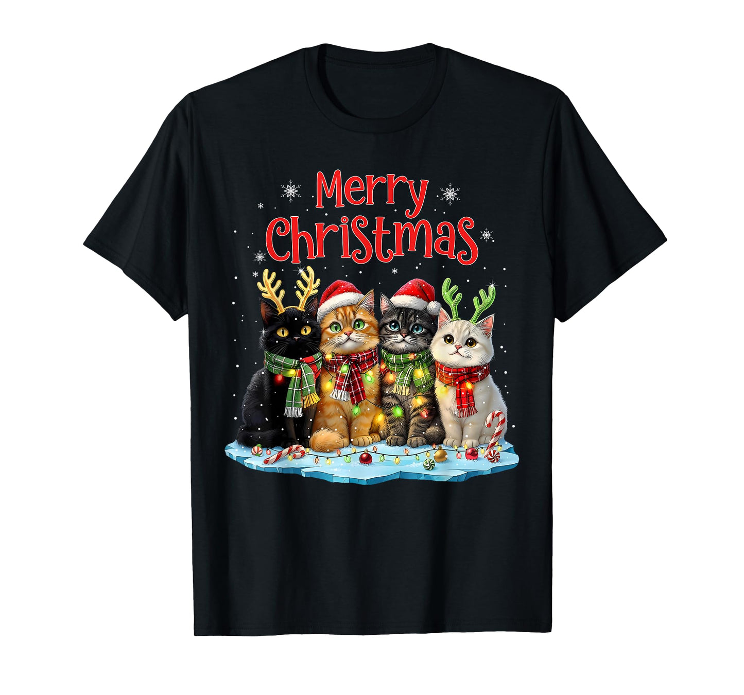 Cute Christmas Cats Funny Xmas Holiday Kitten Lover Graphic T-Shirt